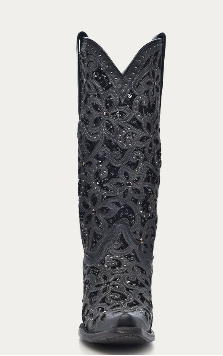 Corral Ladies Black Inlay Studs Embroidery Cowgirl Boots Style A3752