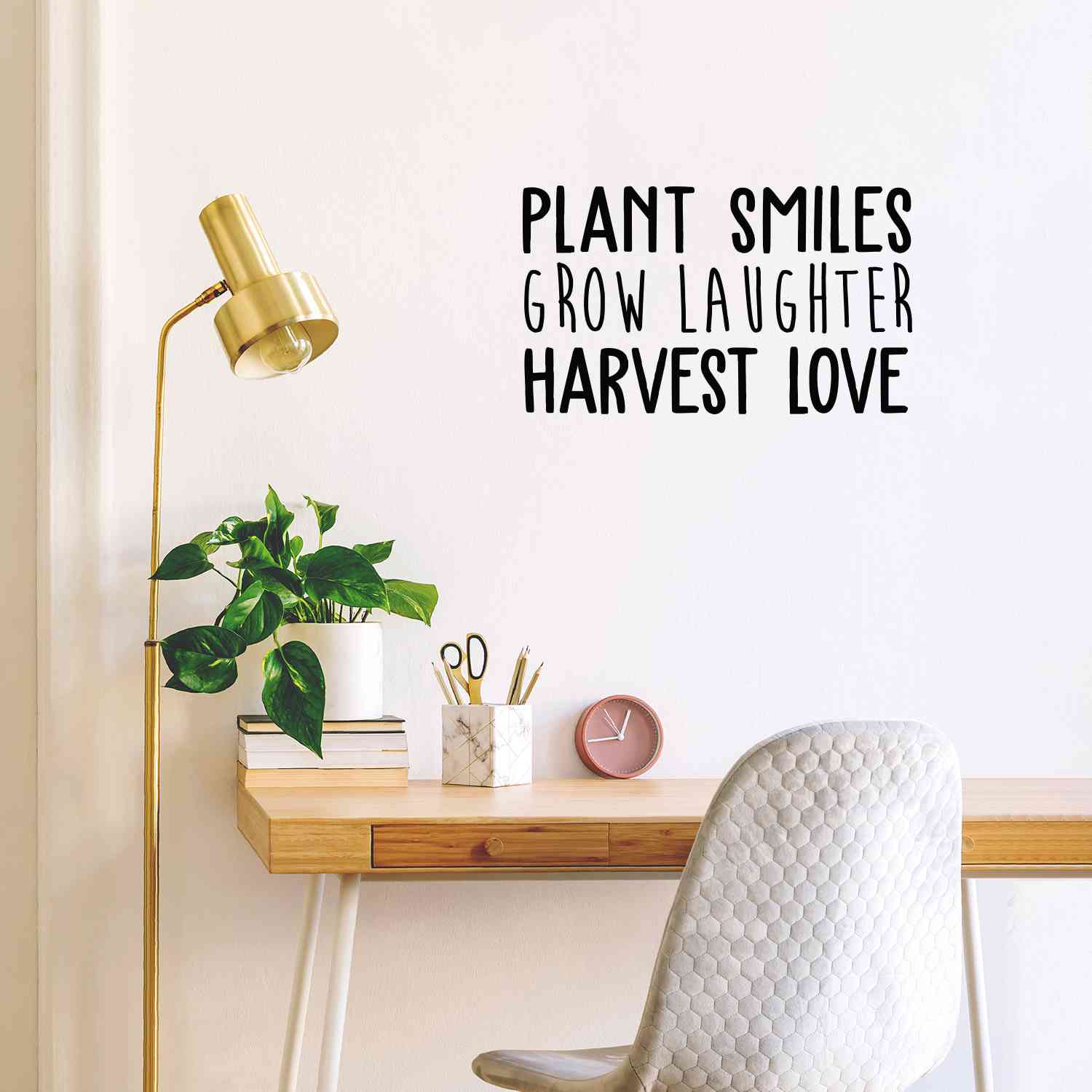 Vinyl Wall Art Decal - Plant Smiles Grow Laughter Harvest Love - Trendy Inspirational Nature Quote Sticker