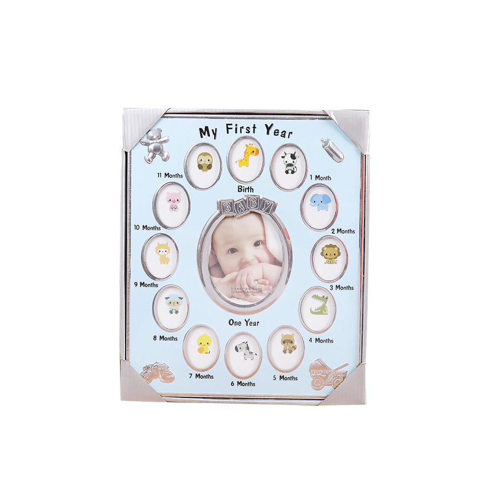 Baby's First Year Picture Photo Frame - Newborn Baby Shower Gift (Blue)