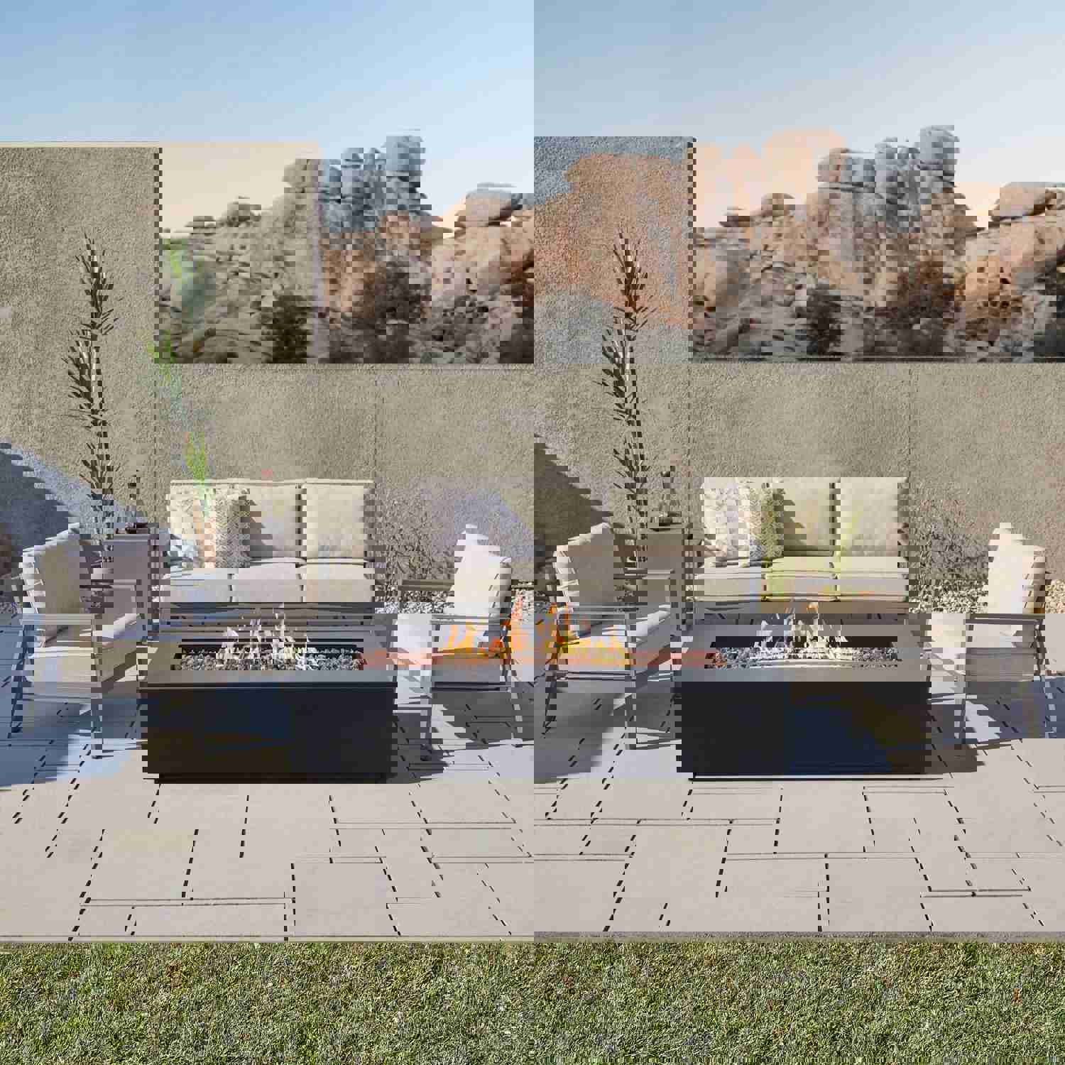 Real Flame Aegean 70 Rectangle Propane or Natural Gas Fire Pit Table | C9814LP-BLK