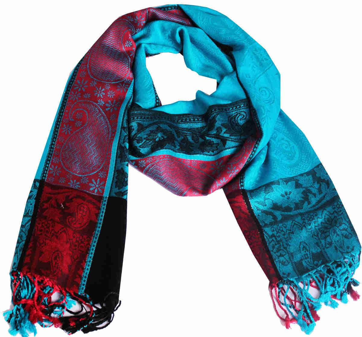 Elegant Jamawar Viscose Scarf for Women - Handwoven in Kashmir (Blue, 80 x 28 inches)