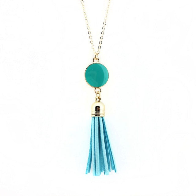 Monogram Blanks Enamel Disc Long Chain Pendant Necklace for Women - Personalized Fashion Jewelry