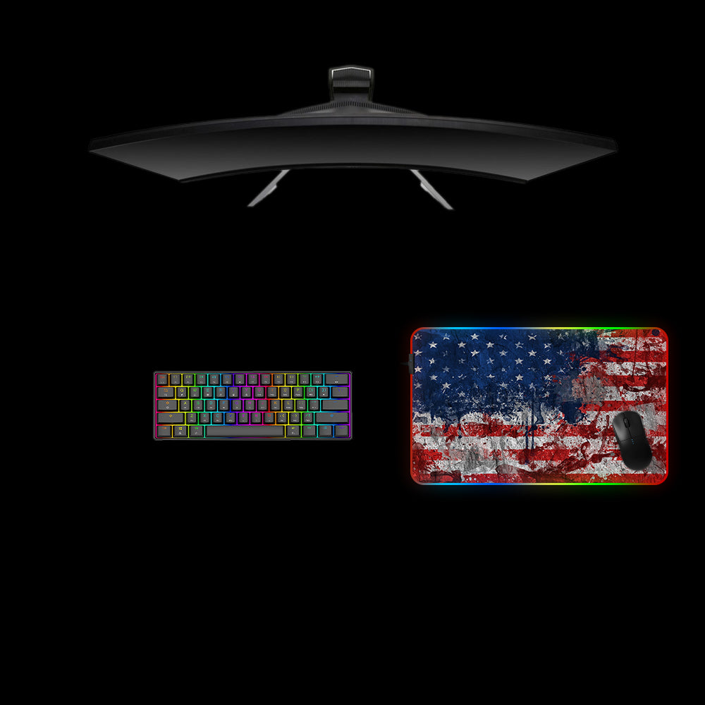 USA Flag Splash Paint Design RGB Gaming Mouse Pad with LED Strip