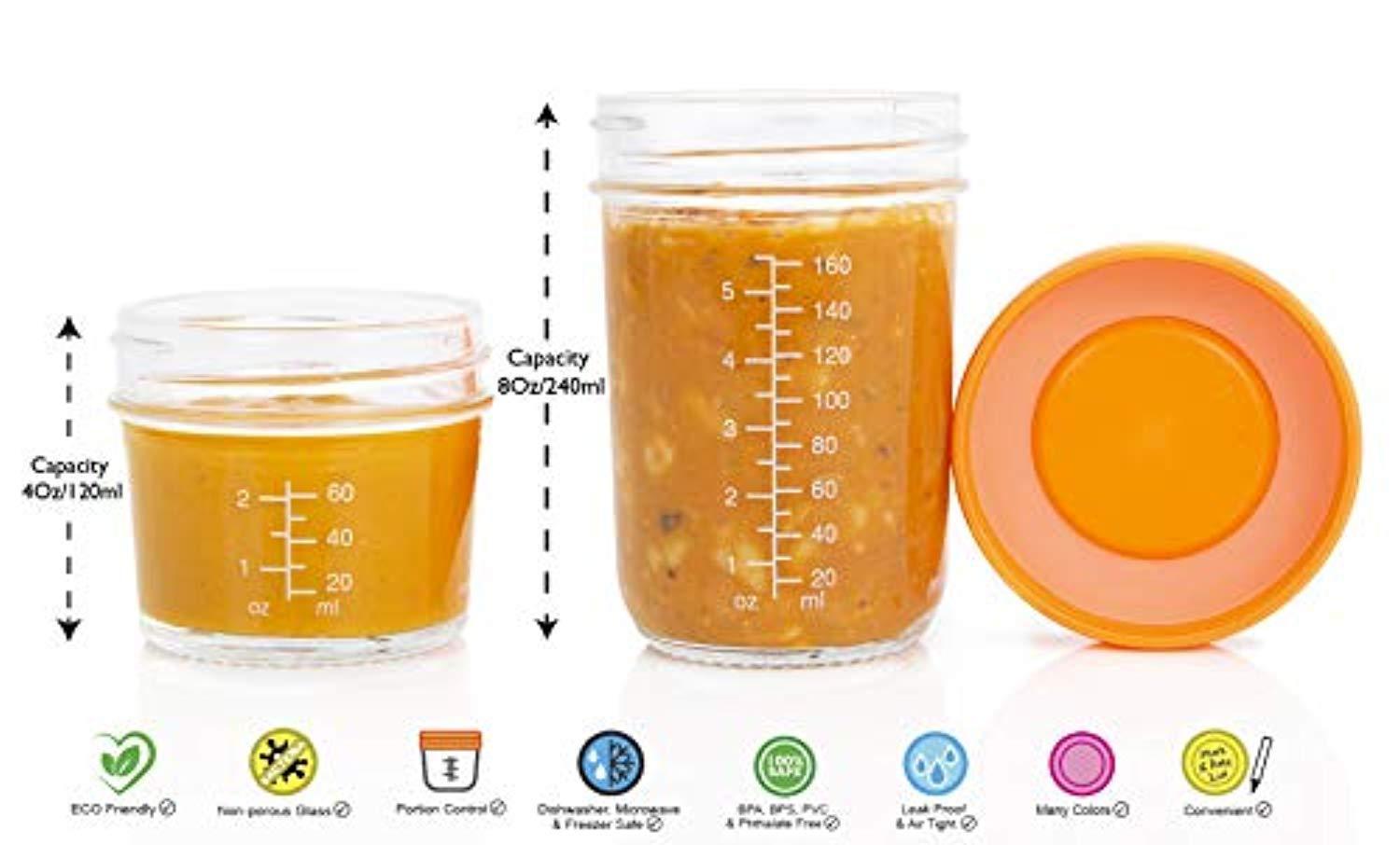 Glass Baby Food Storage Containers Set - 4oz & 8oz Jars with Airtight Lids