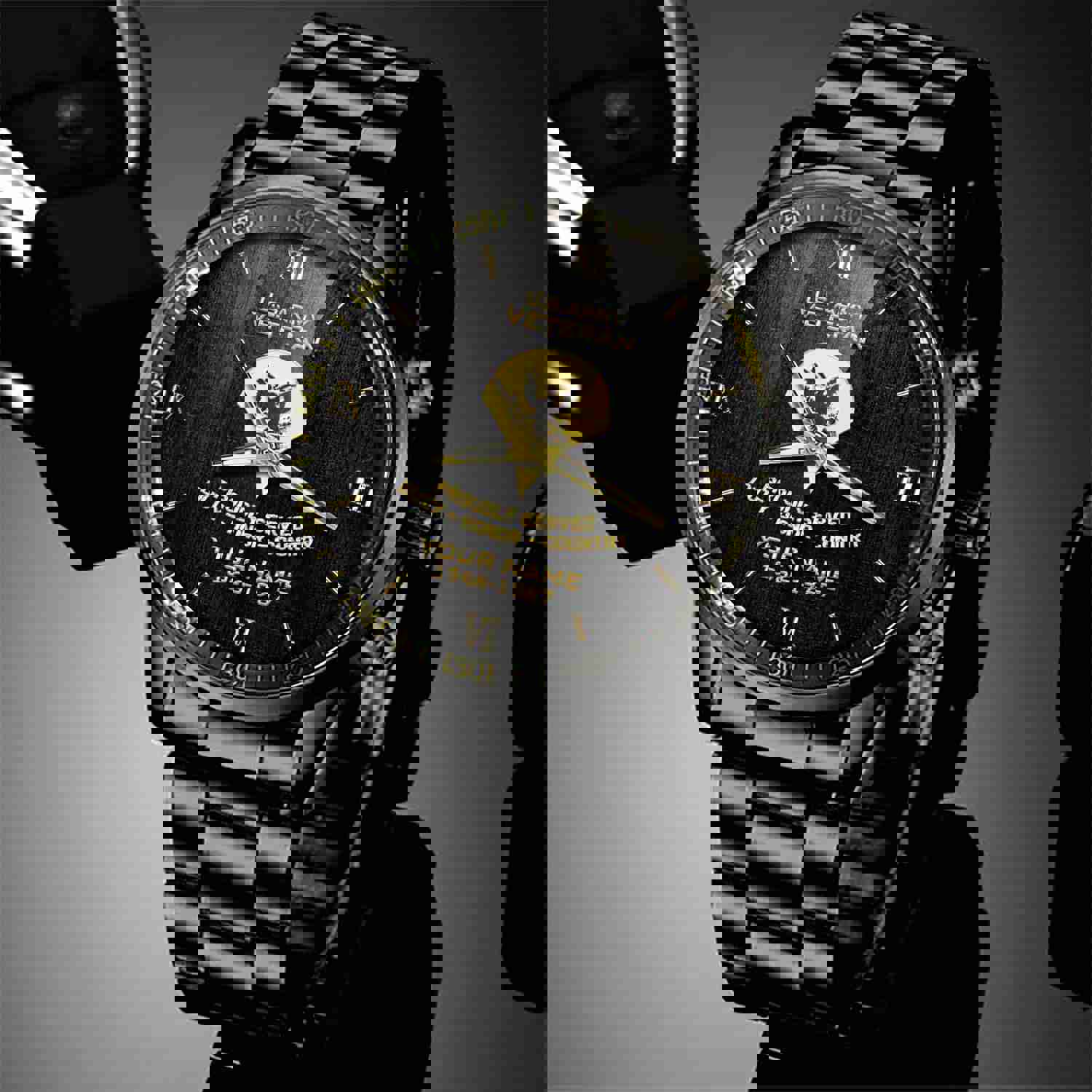 Military Black And Gold Fashion Watch US Army Veteran Personalized Gift