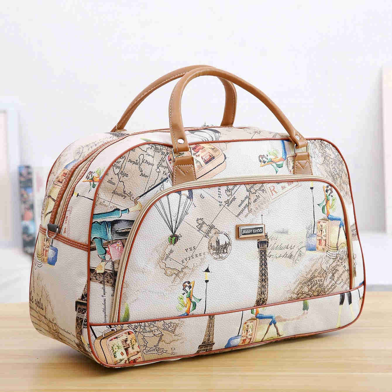 Lkblock Women's Fashion PU Leather Travel Duffle Bag - Large Capacity, Waterproof, Cartoon Print