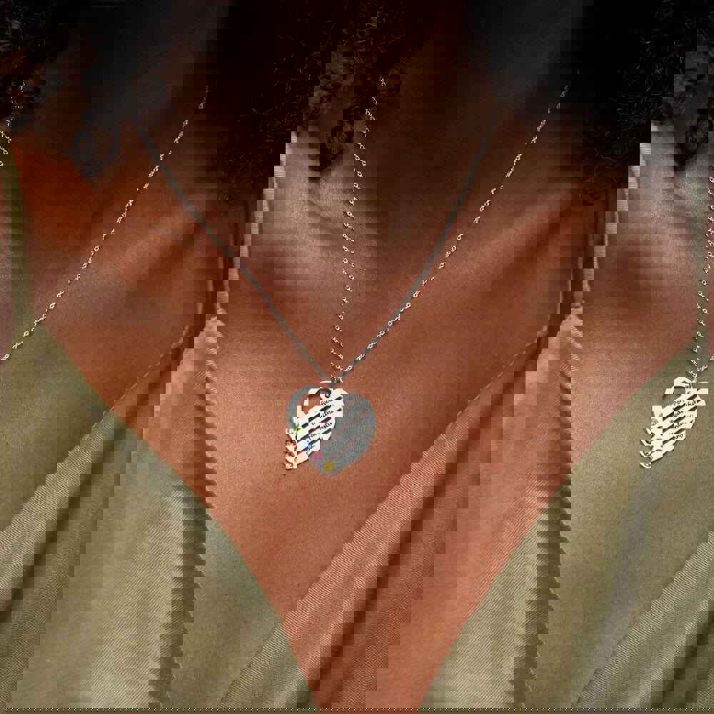 Custom Text Heart-shaped Colorful Necklace Personalized Silver Name Necklace Jewelry Design for Mother's Day Gift