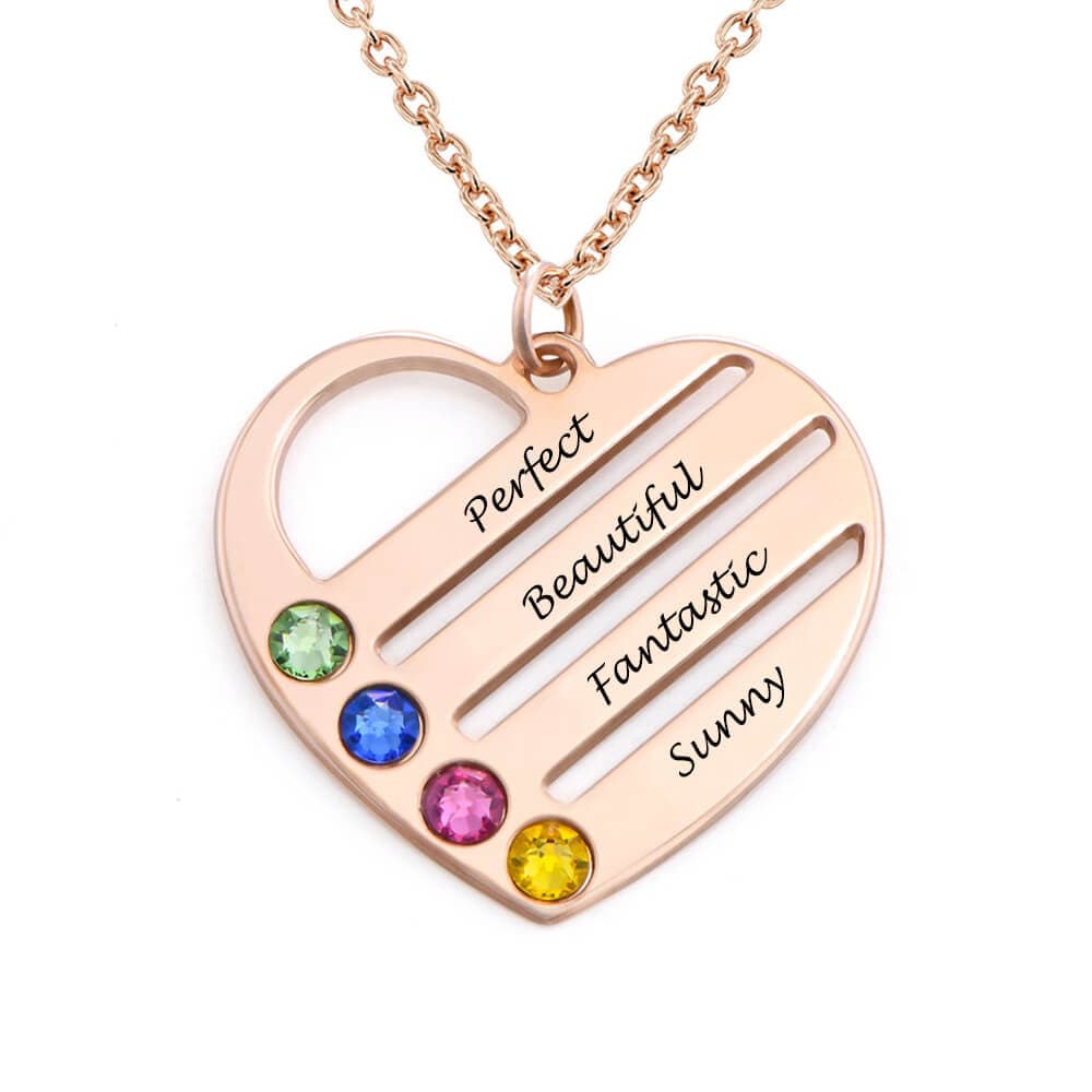 Custom Text Heart-shaped Colorful Necklace Personalized Silver Name Necklace Jewelry Design for Mother's Day Gift