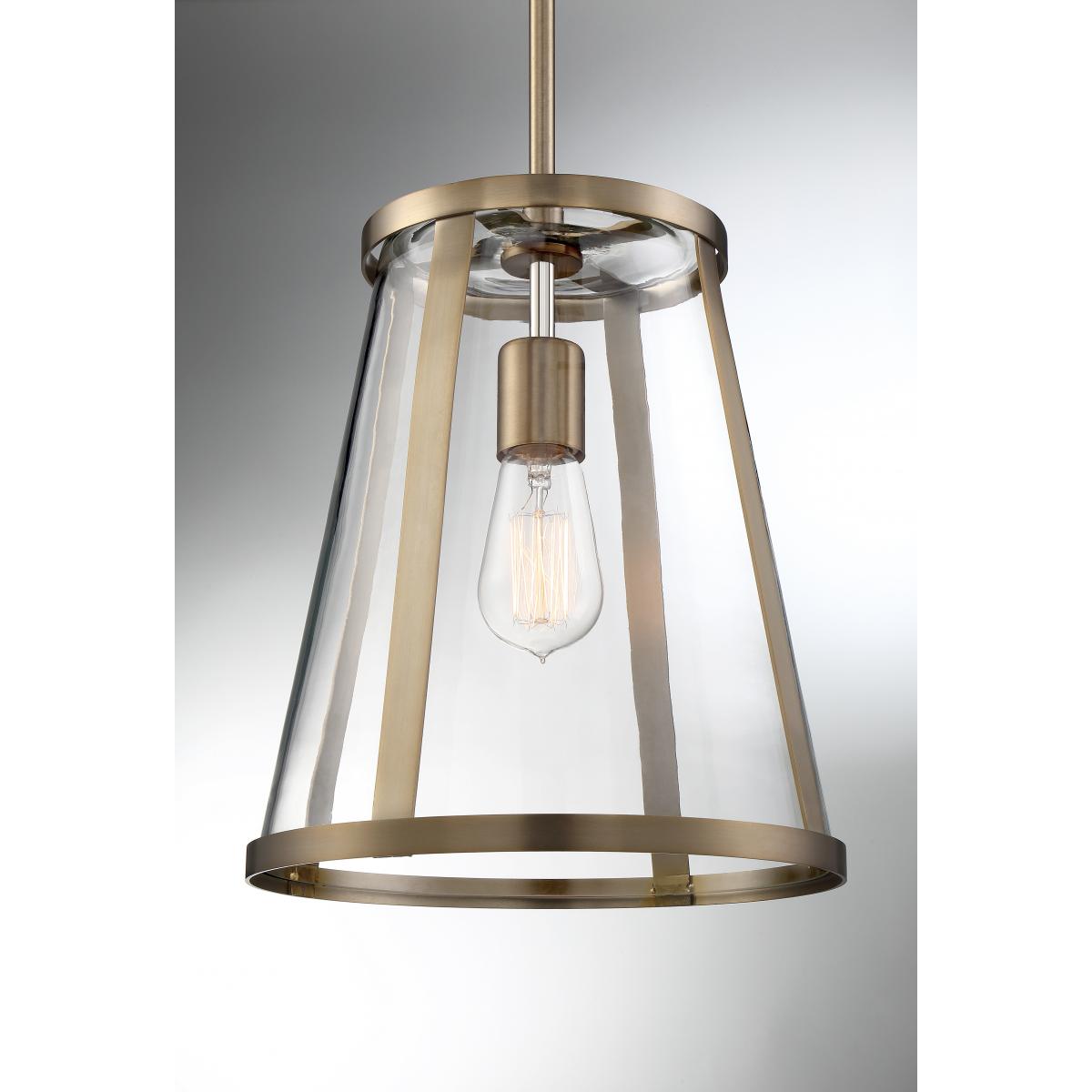 60-6697 BRUGE 1 LIGHT PENDANT - Clear Glass with Burnished Brass Finish