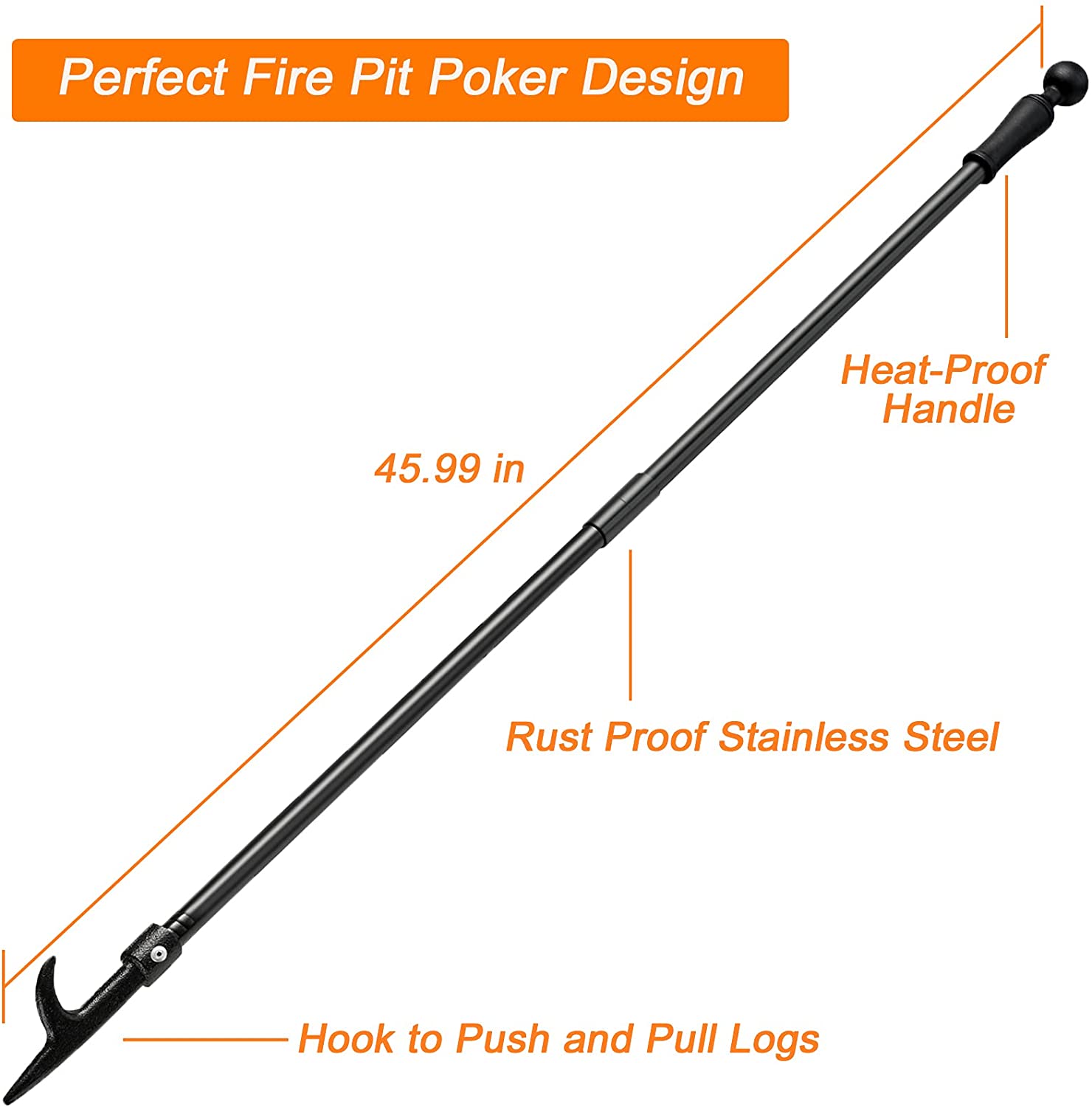 BsBsBest Fire Pit Poker - 45.99 Inch Extra Long Outdoor Fire Poker for Fireplace, Fire Pit, Campfire, and Wood Stove