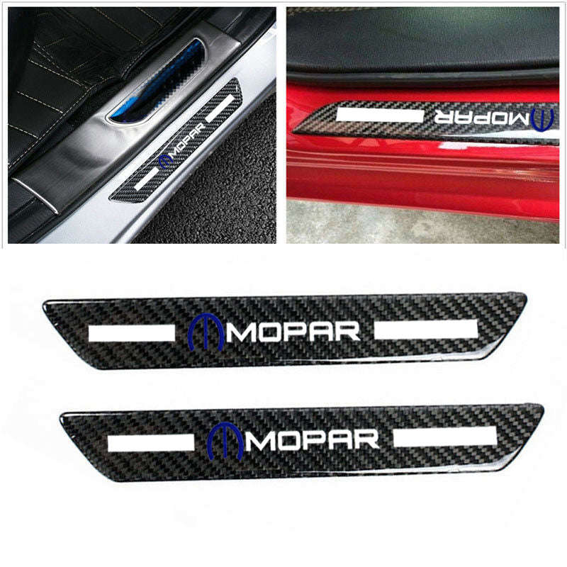 MOPAR Carbon Fiber Car Door Welcome Plate Sill Scuff Cover Decal Sticker 4pc Set
