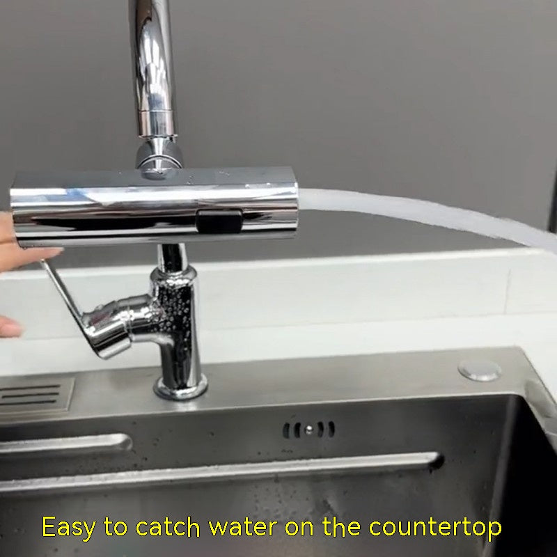 Universal Rotating Waterfall Kitchen Faucet with 3-in-1 Multifunctional Modes
