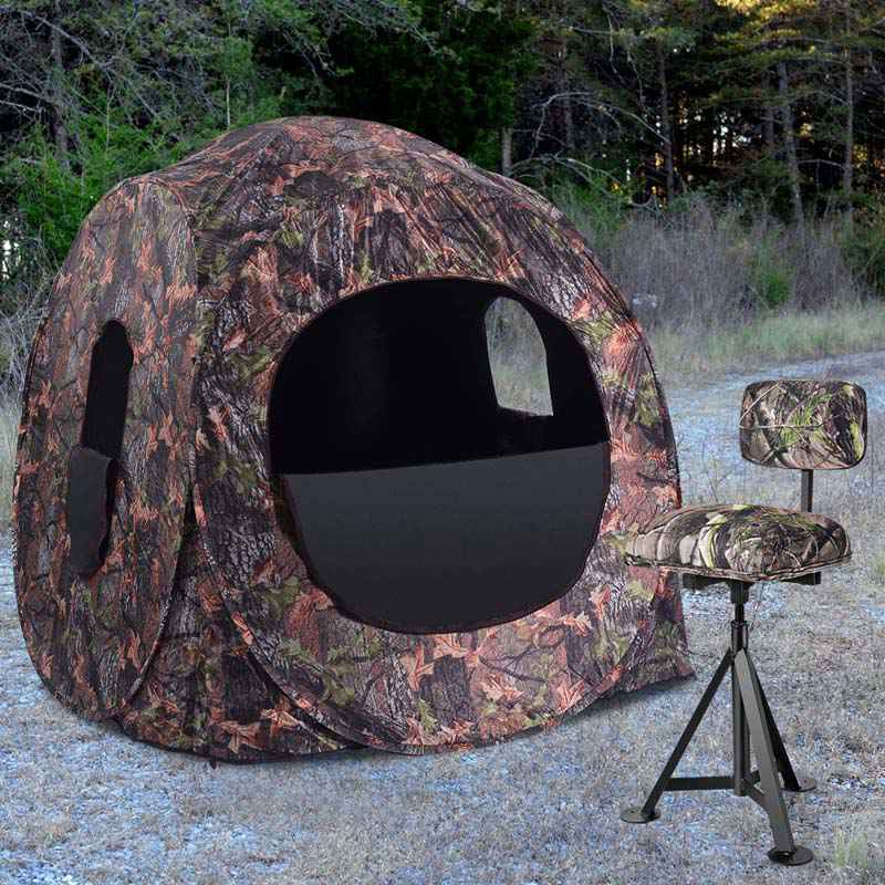 360° Camo Swivel Hunting Chair with Adjustable Height and Detachable Backrest