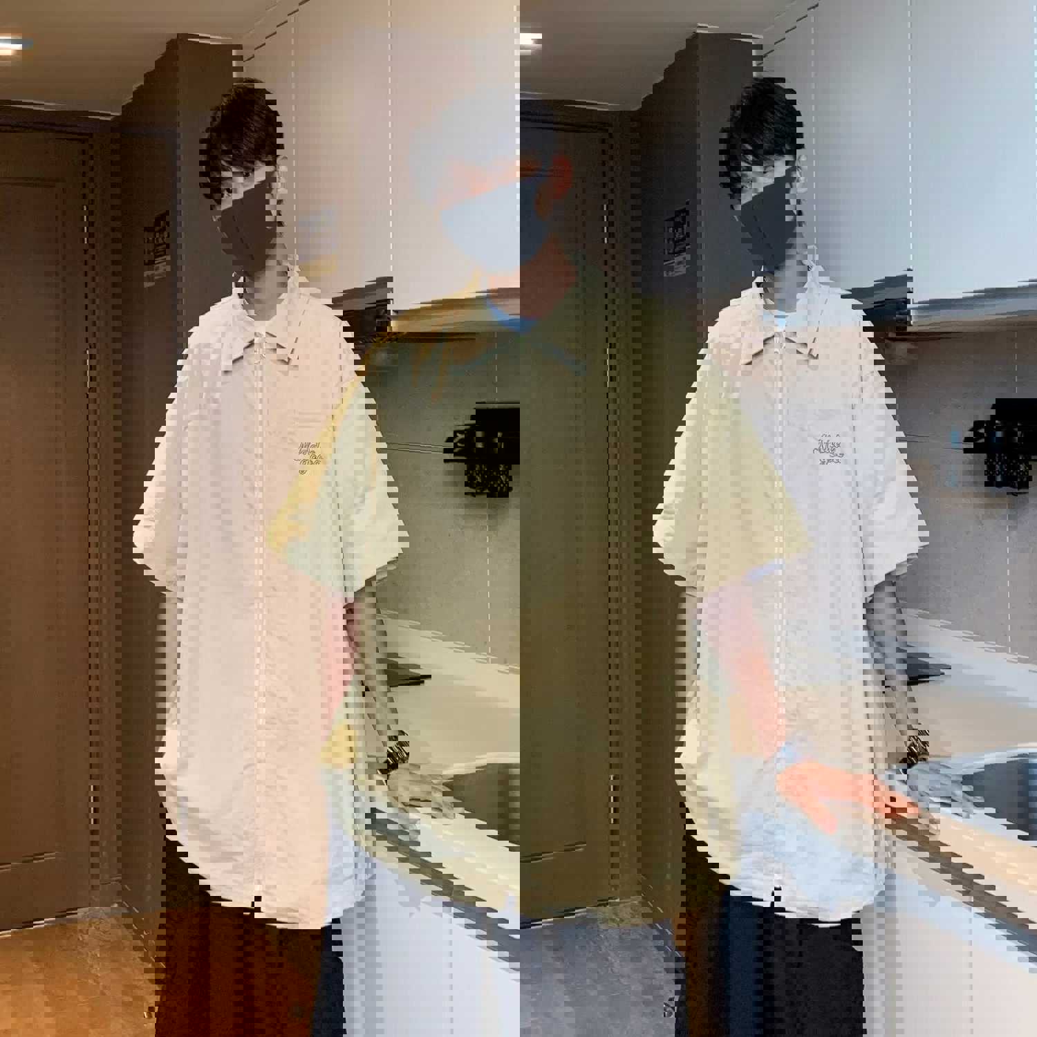 Men's Korean Fashion Short Sleeve Letter Embroidery Loose Tops Shirt