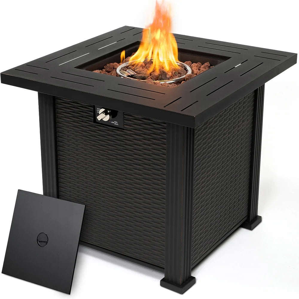 SEGMART 28 Outdoor Gas Fire Pit Table, 40,000 BTU Propane Patio Heater with Lid and Lava Rocks