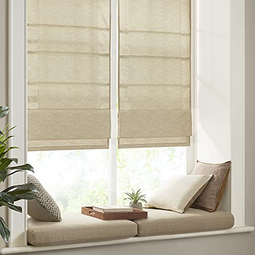 Madison Park Como Taupe Cordless Roman Shade - Room Darkening, Energy Efficient Window Treatment