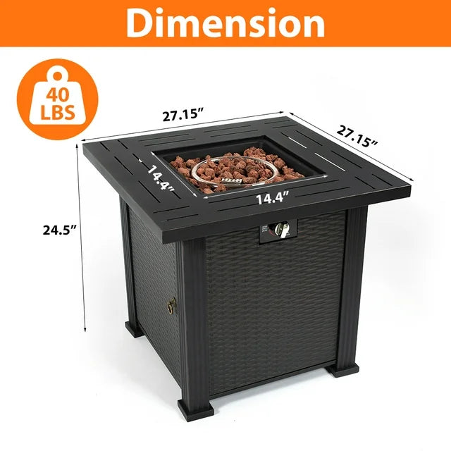 SEGMART 28 Outdoor Gas Fire Pit Table, 40,000 BTU Propane Patio Heater with Lid and Lava Rocks