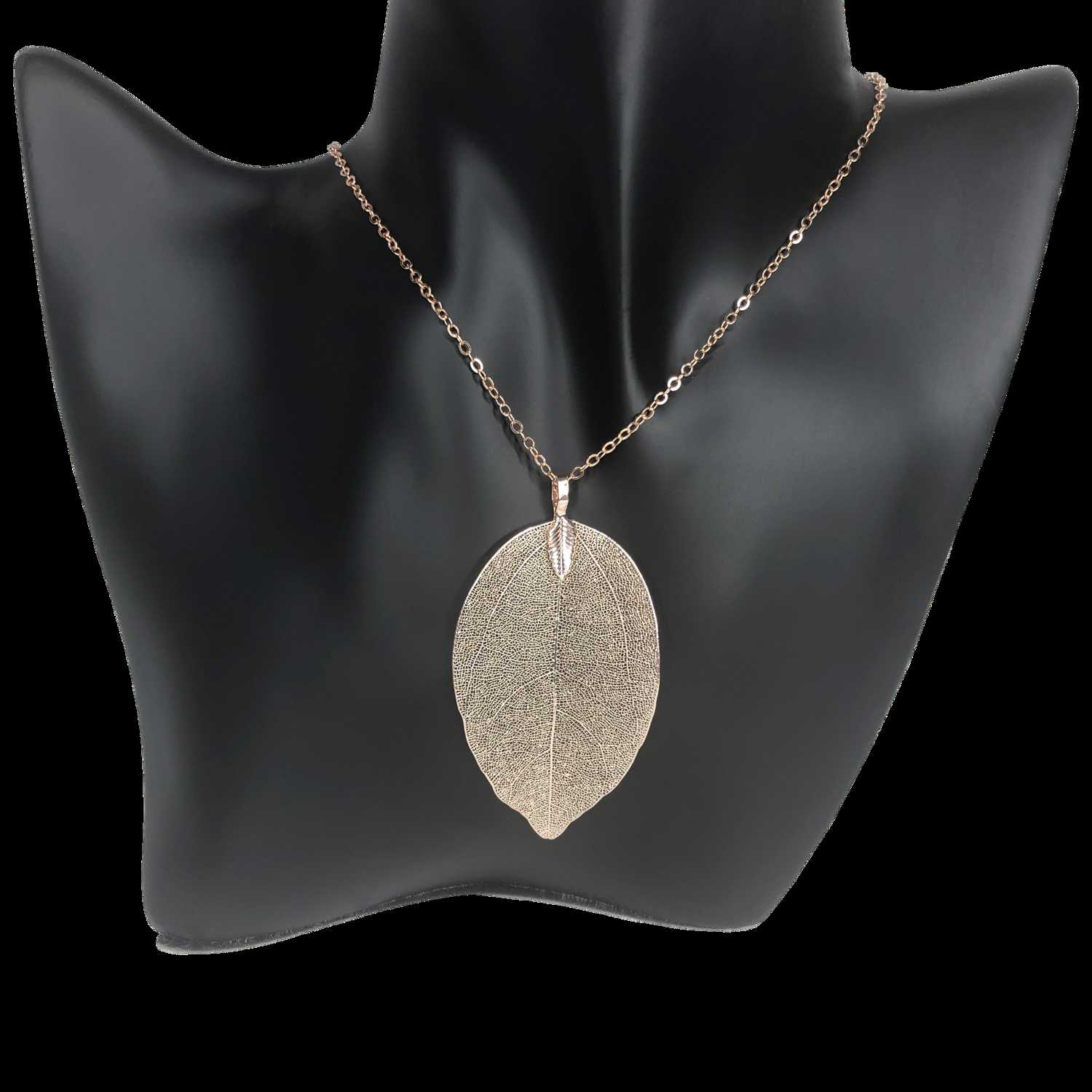 Rose Gold Filigree Leaf Long Chain Necklace