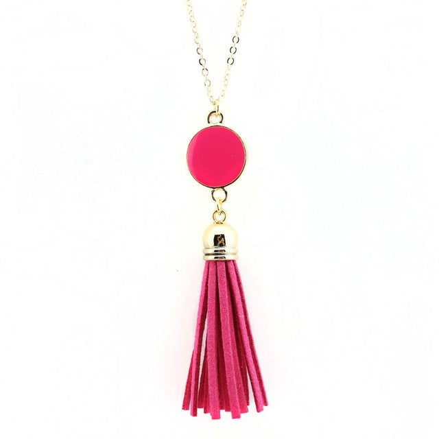 Monogram Blanks Enamel Disc Long Chain Pendant Necklace for Women - Personalized Fashion Jewelry