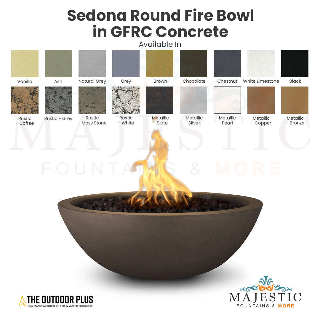 Outdoor Plus Sedona Round Fire Bowl in GFRC Concrete with Free Cover