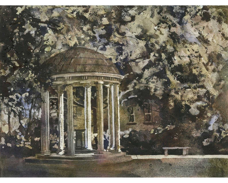 UNC Old Well Fine Art Watercolor Painting - Chapel Hill, NC