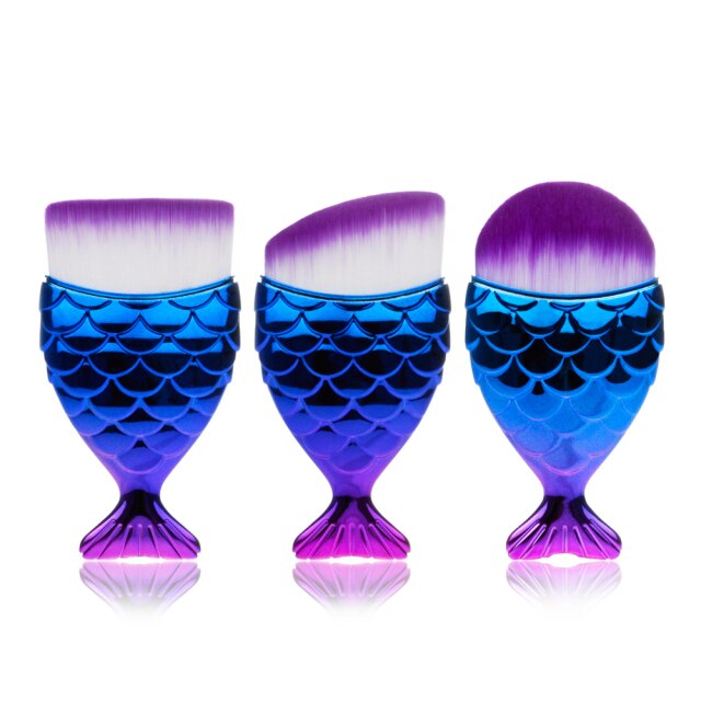 3Pcs Professional Mermaid Makeup Brushes Set for Foundation, Blush, and Highlighter