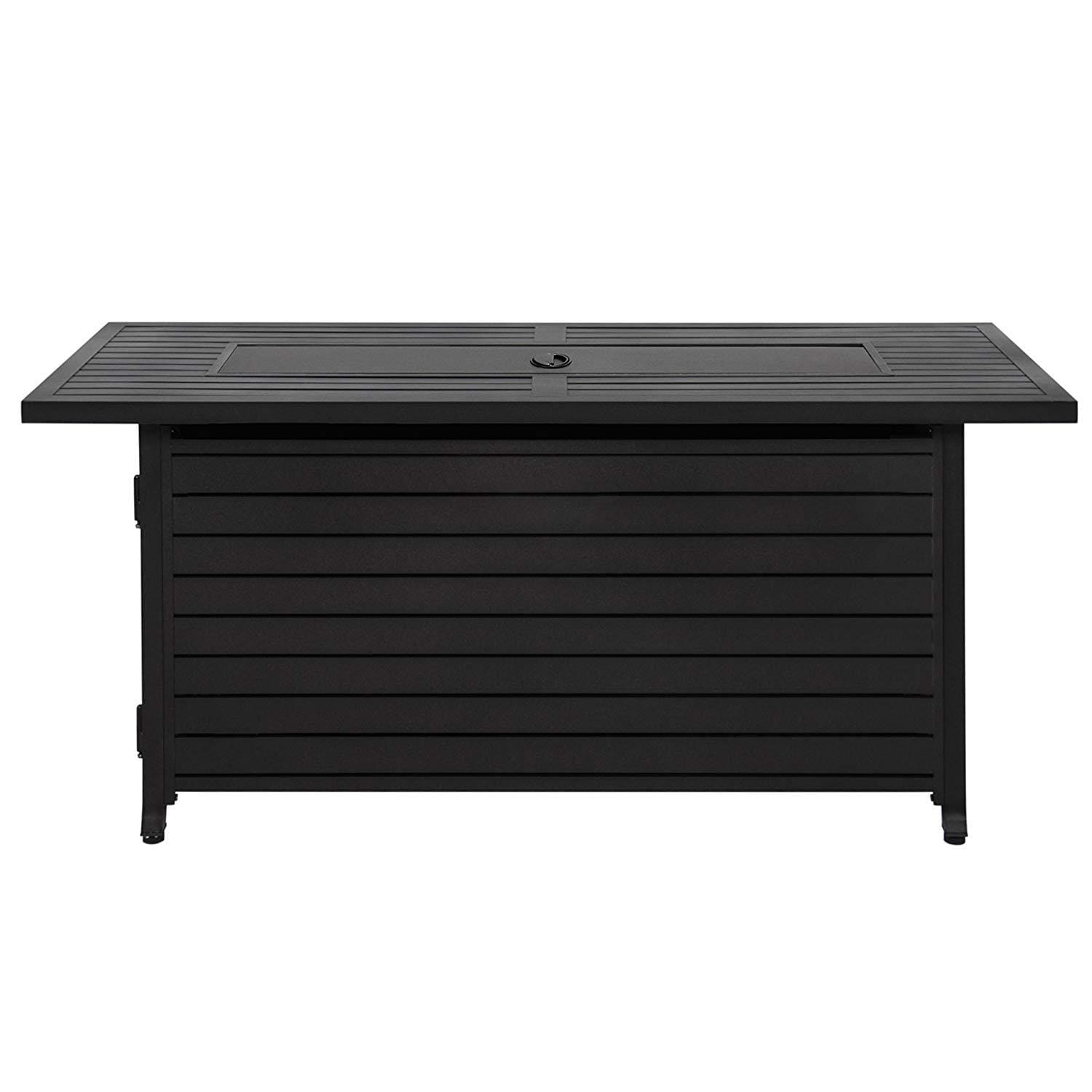 Hiland Patio Heaters Outdoor Rectangle Fire Pit in Black Mocha with Wind Screen