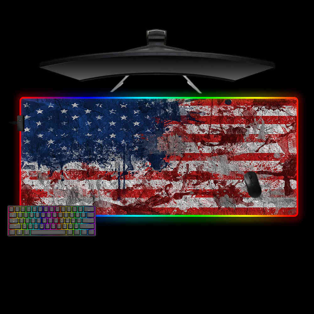 USA Flag Splash Paint Design RGB Gaming Mouse Pad with LED Strip