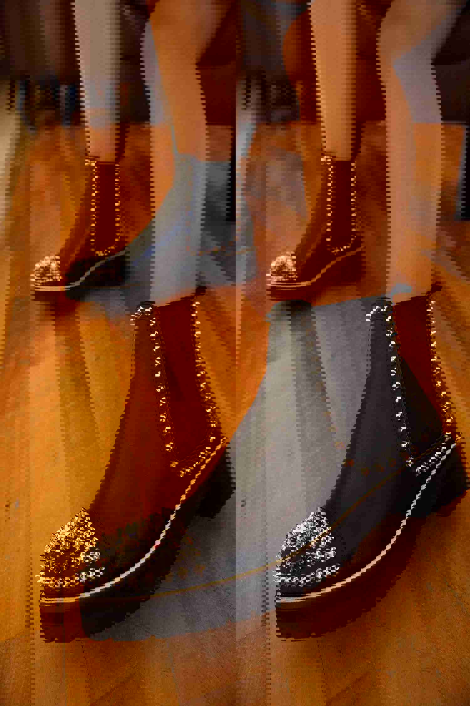 Vuvulane Black Spike Leather Ankle Women Boot