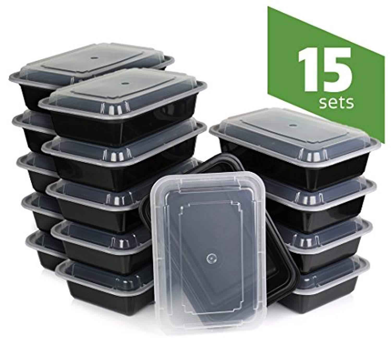 15-Pack Meal Prep Containers with Lids - Stackable, Reusable, Microwavable Food Storage Bento Boxes