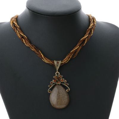 Bohemian Style Multilayer Beads Chain Crystal Gem Pendant Necklace for Women