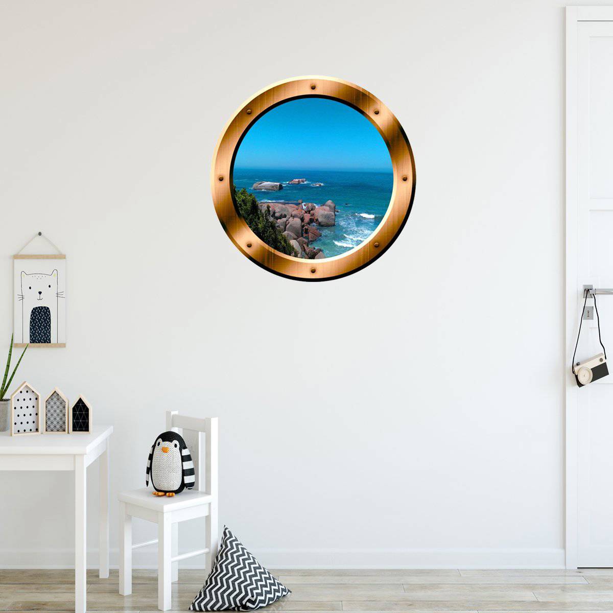 Ocean View Bronze Porthole Peel and Stick Vinyl Wall Decal
