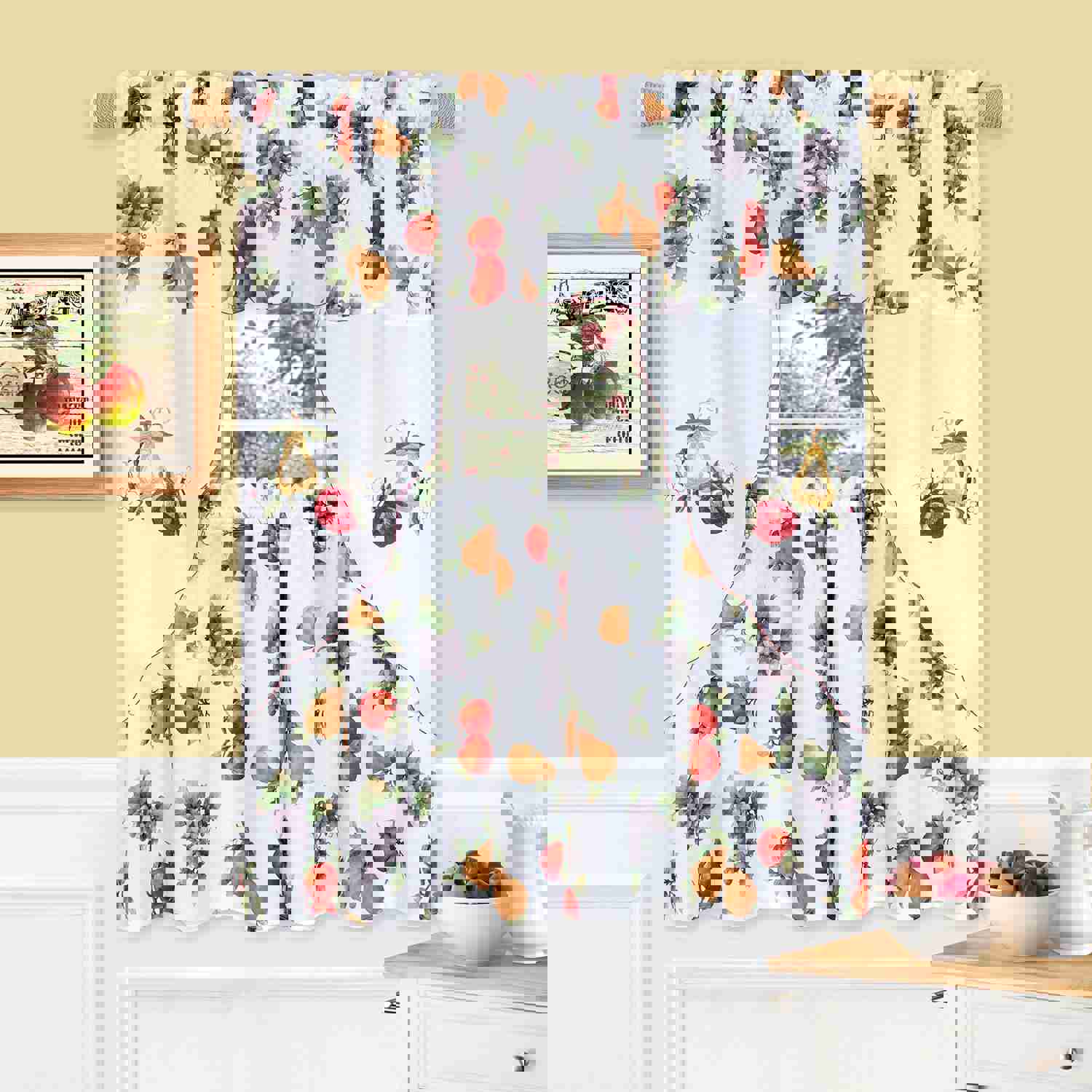 Ambrosia Embellished Tier And Swag Kitchen Curtain Set, White, 58x36 Inches