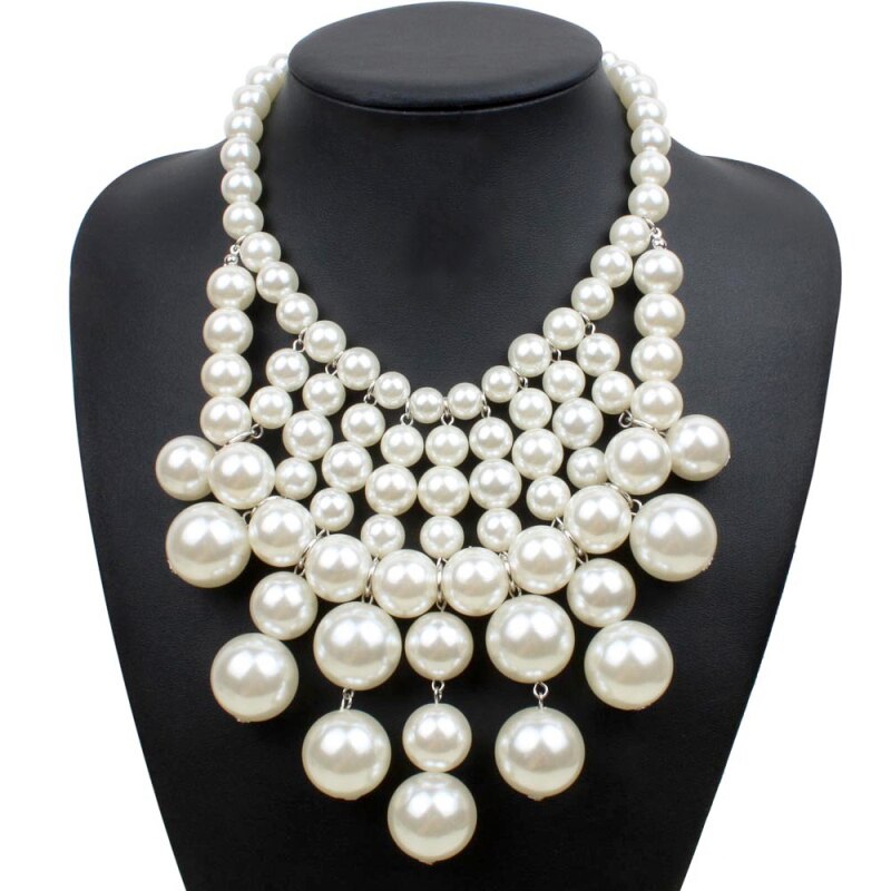 Elegant Hyperbole White Simulated Pearl Choker Necklace for Women