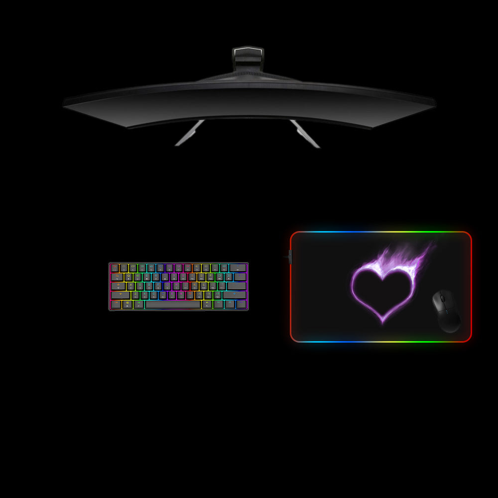 Purple Heart Design RGB Gaming Mouse Pad with LED Strip