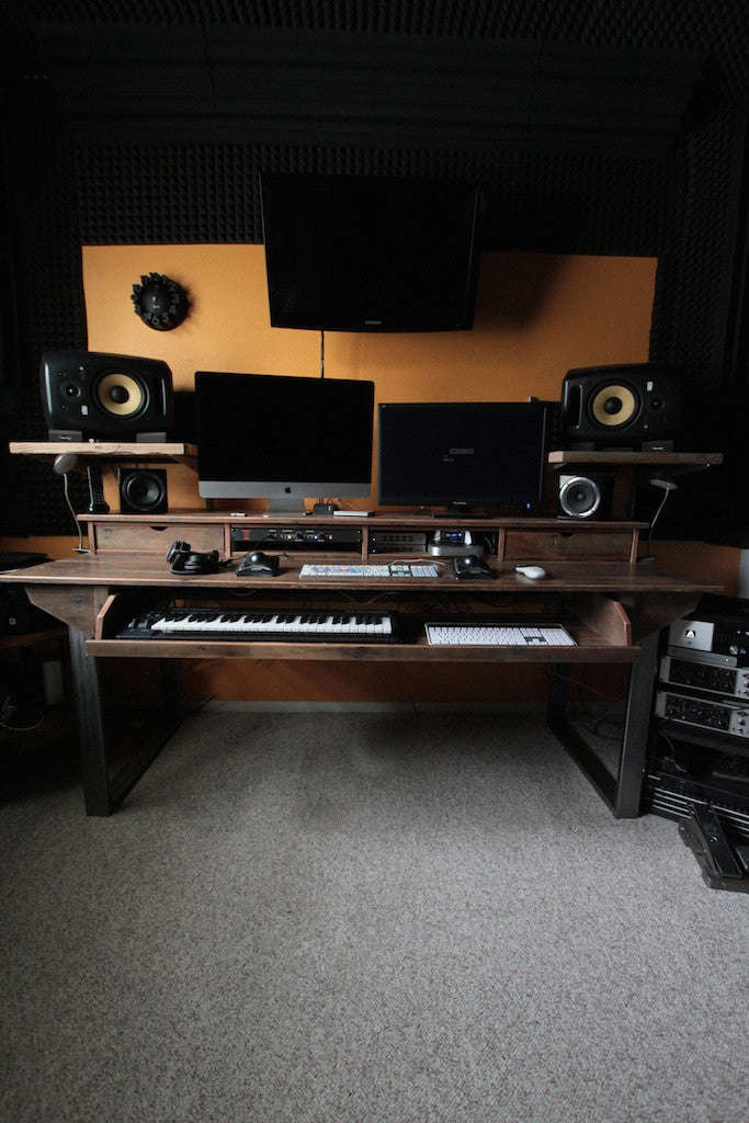 Monkwood SD88 Studio Desk in Rustic Reclaimed Wood for Audio/Video/Music/Film Production