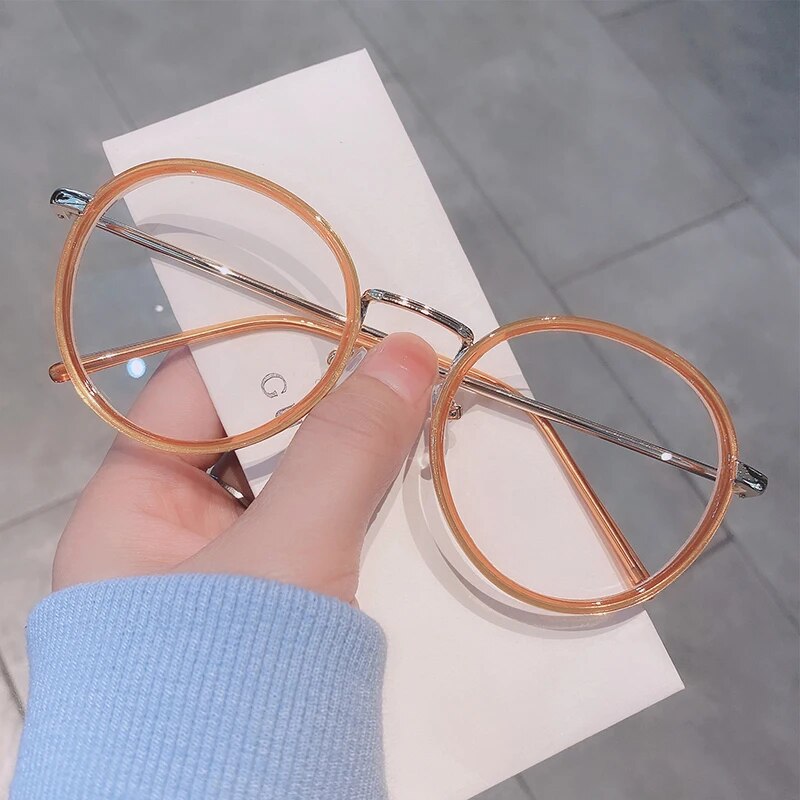 Fashion Oversized Round Retro Anti-Blue Light Metal Frame Glasses for Women