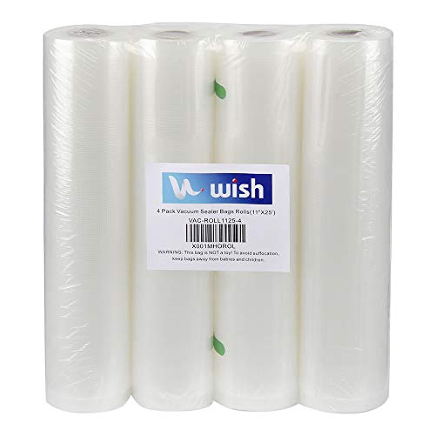 Vacuum Sealer Bags (4-Pack), 11”X25’ Heavy Duty Embossed Food Storage Rolls for Sous Vide & FoodSaver (100 Feet Total)
