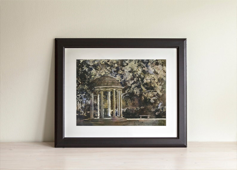 UNC Old Well Fine Art Watercolor Painting - Chapel Hill, NC