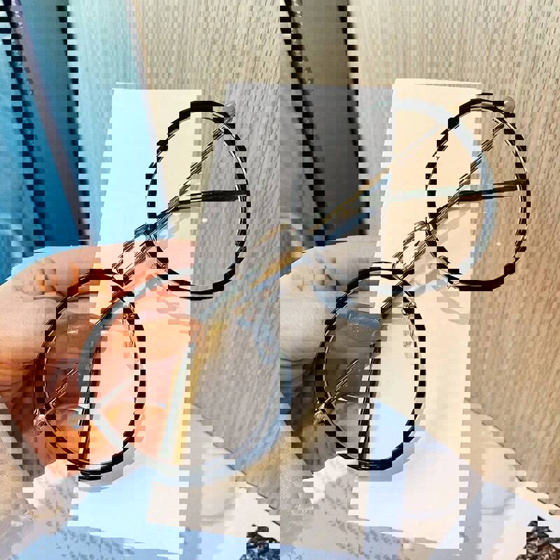 Fashion Oversized Round Retro Anti-Blue Light Metal Frame Glasses for Women