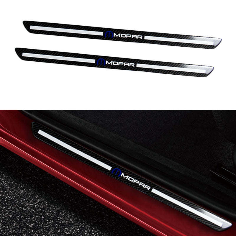 MOPAR Carbon Fiber Car Door Welcome Plate Sill Scuff Cover Decal Sticker 4pc Set