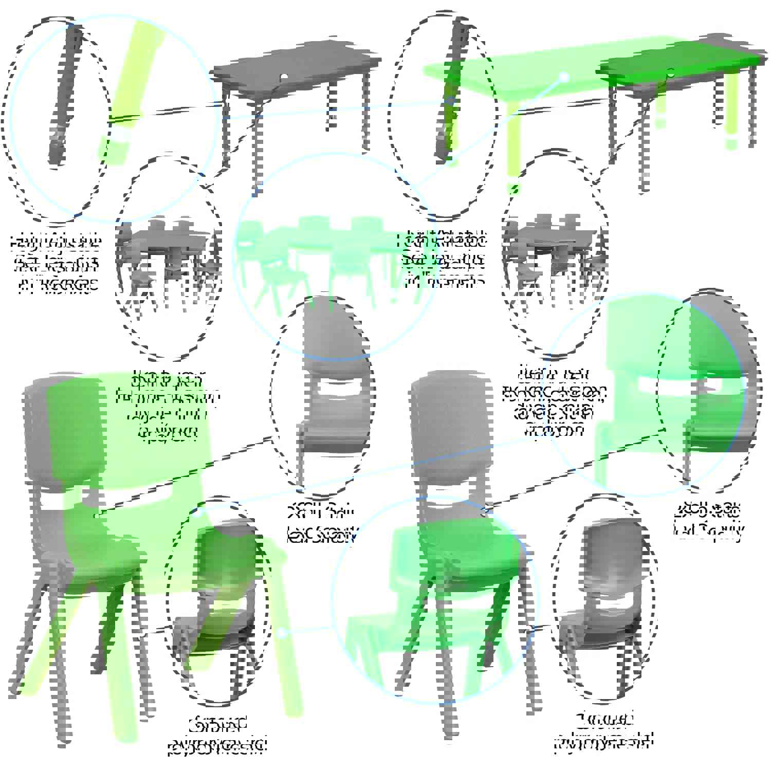 Emmy 24W x 48L Rectangular Plastic Height Adjustable Activity Table Set with 6 Chairs