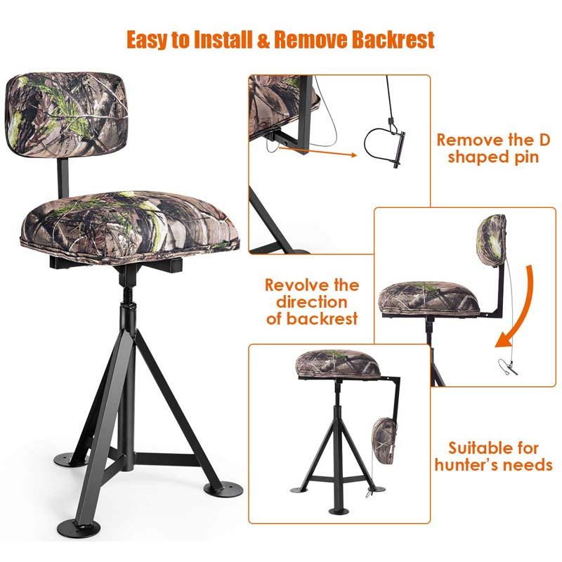 360° Camo Swivel Hunting Chair with Adjustable Height and Detachable Backrest