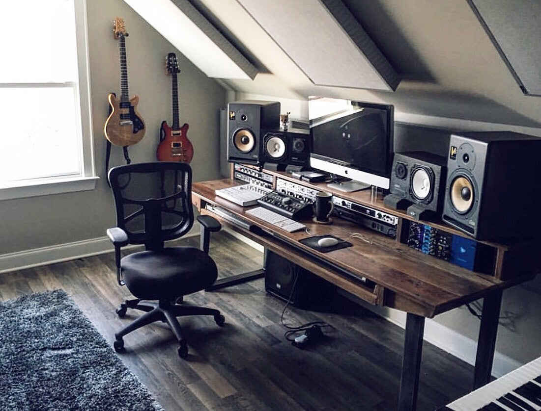 Monkwood SD88 Studio Desk in Rustic Reclaimed Wood for Audio/Video/Music/Film Production