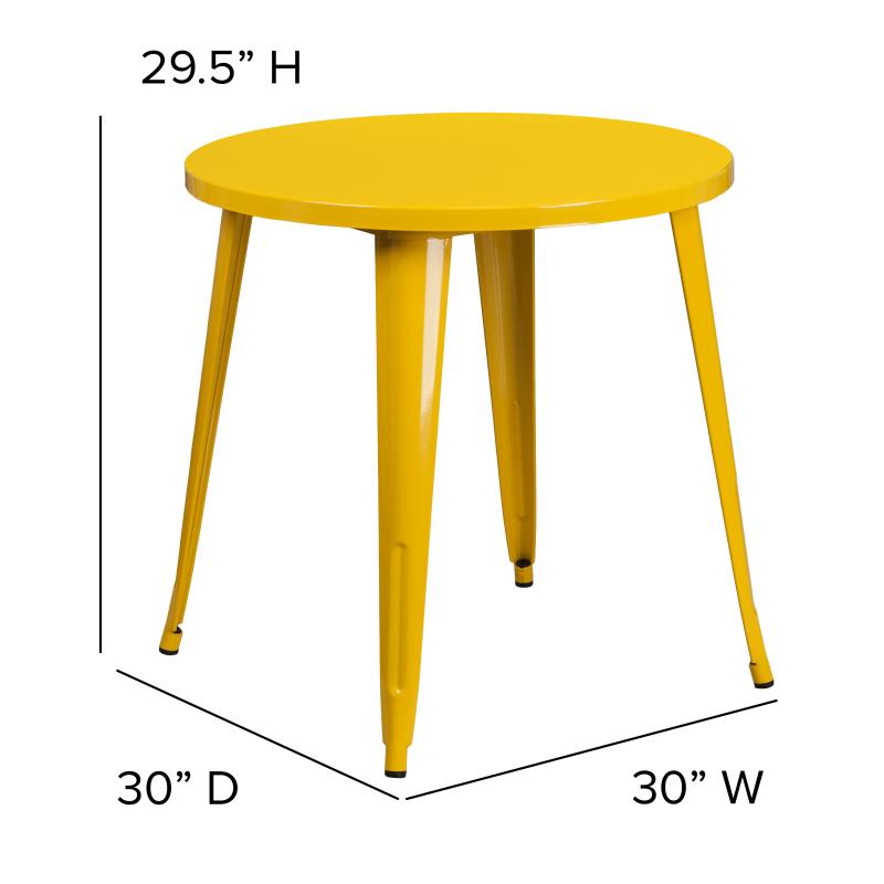 Flash Furniture Jeffrey Commercial Grade 30 Round Yellow Metal Indoor-Outdoor Table