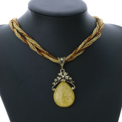 Bohemian Style Multilayer Beads Chain Crystal Gem Pendant Necklace for Women