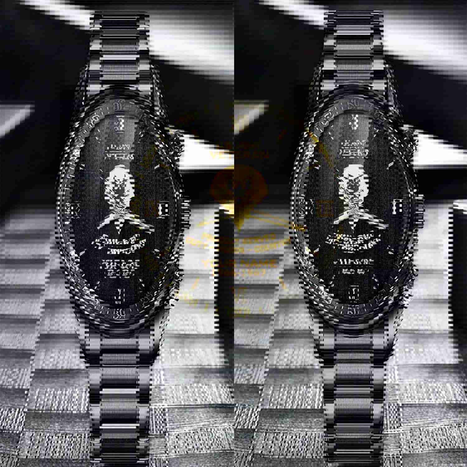 Military Black And Gold Fashion Watch US Army Veteran Personalized Gift