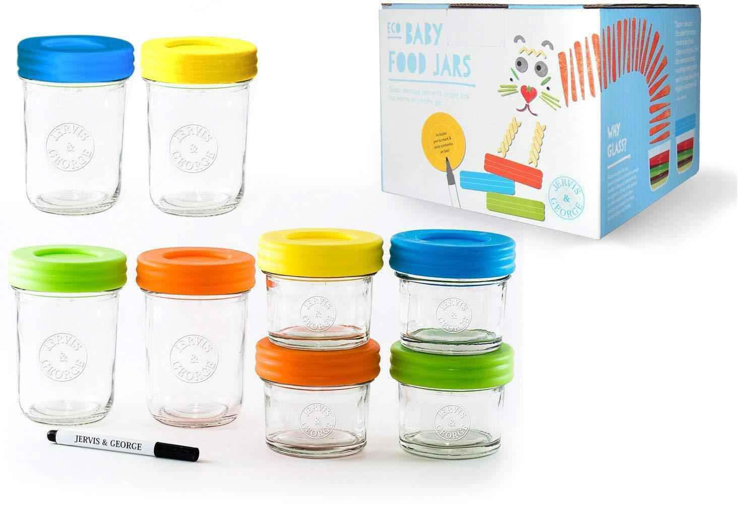 Glass Baby Food Storage Containers Set - 4oz & 8oz Jars with Airtight Lids