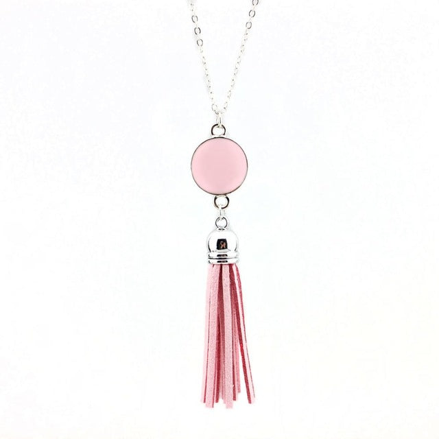 Monogram Blanks Enamel Disc Long Chain Pendant Necklace for Women - Personalized Fashion Jewelry