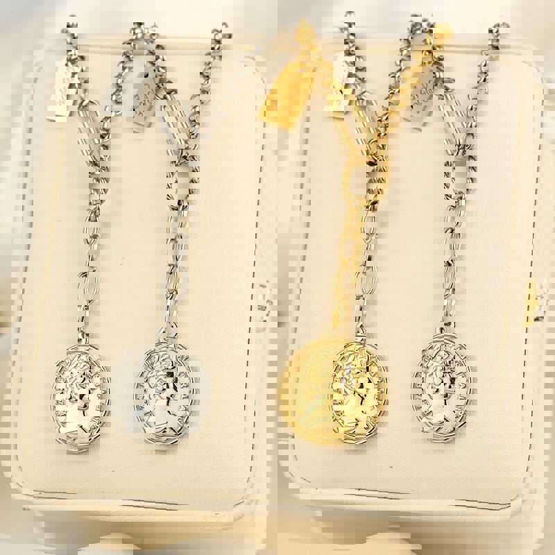Stainless Steel Elizabeth Coin Pendant Necklace for Women - Thin Chain Round Bump Coin Choker Necklace